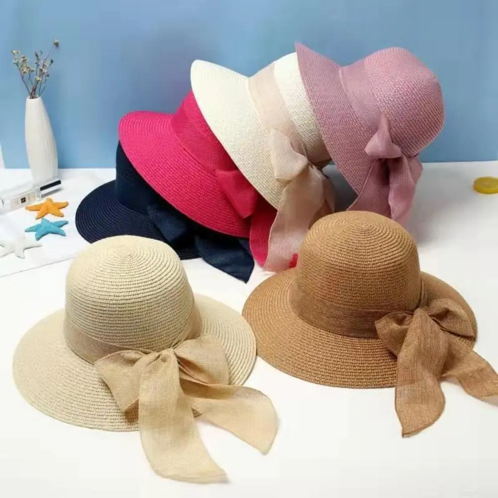 Fashion Flat Bowknot Panama Lady Hat Summer Hats For Women Sun Hat Beach Ladies Sun Hats For Women Straw Hat