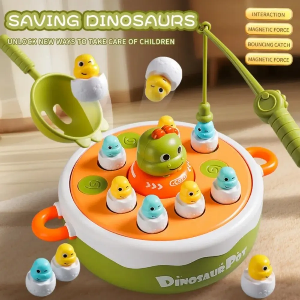 Dinosaur Multi functional Magnetic Fishing Wheel Toy Set Bouncing Dinosaur Wheel Rotating Music Children's Toy