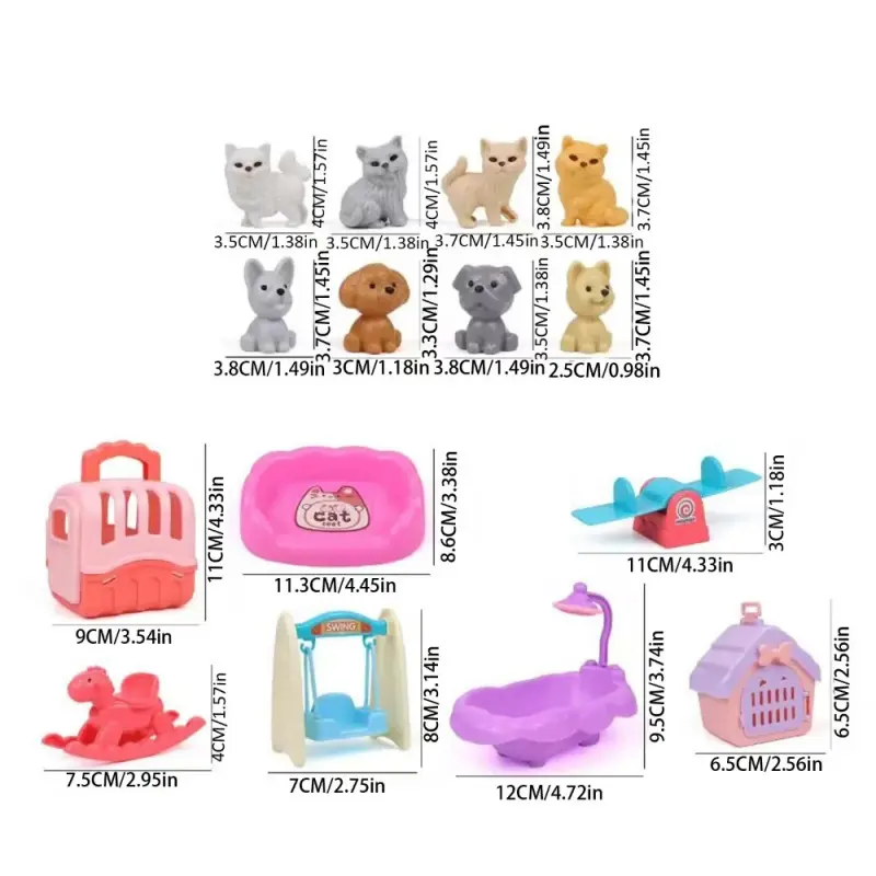 Simulated Feeding Cat and Dog Pet Houses Children's Play Pet House Toys Small Cute Dog and Cat Doll Bathroom Swing Scenes