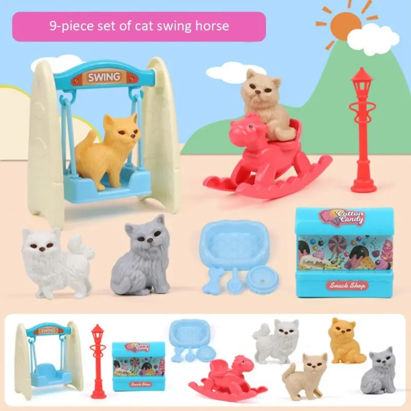 Simulated Feeding Cat and Dog Pet Houses Children's Play Pet House Toys Small Cute Dog and Cat Doll Bathroom Swing Scenes