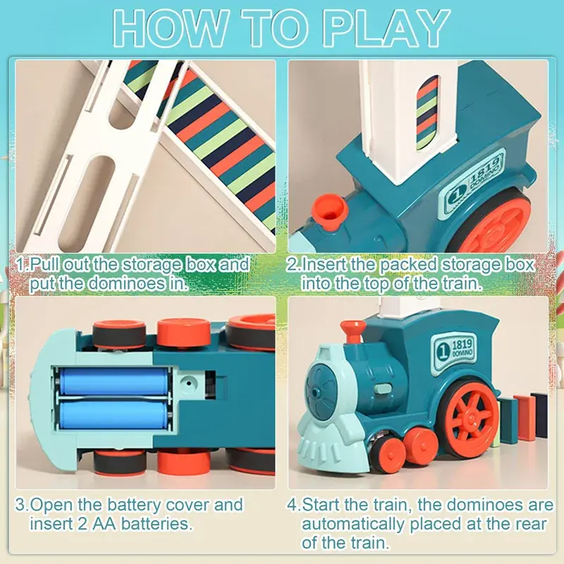 Children's Domino Train Car Audio And Lighting Automatic Laying Brick Colored Domino Block Game DIY Educational Toy Gifts