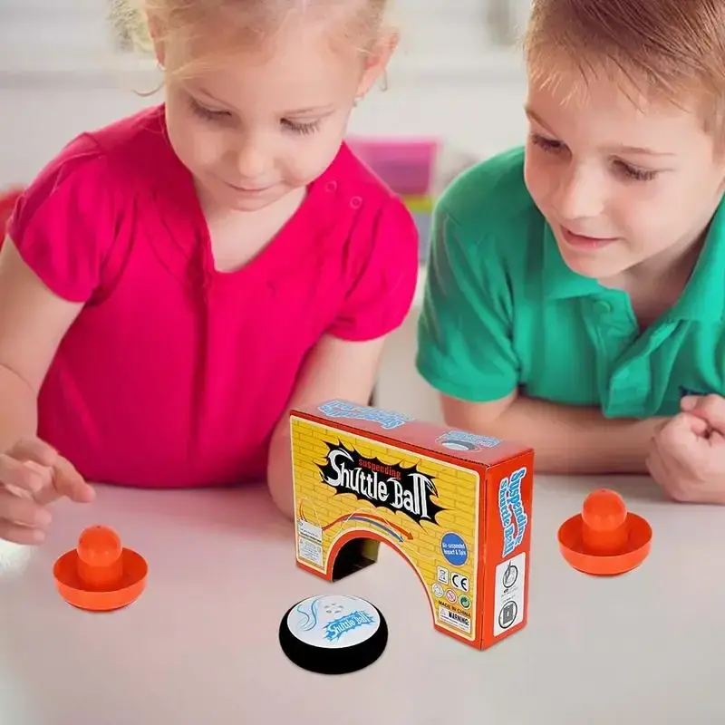 Mini Electric Floating Hockey Table Toys Air Hockey Hover Ball Board Game Toy with 2 Red Air Hockey Pushers for Kids Adults