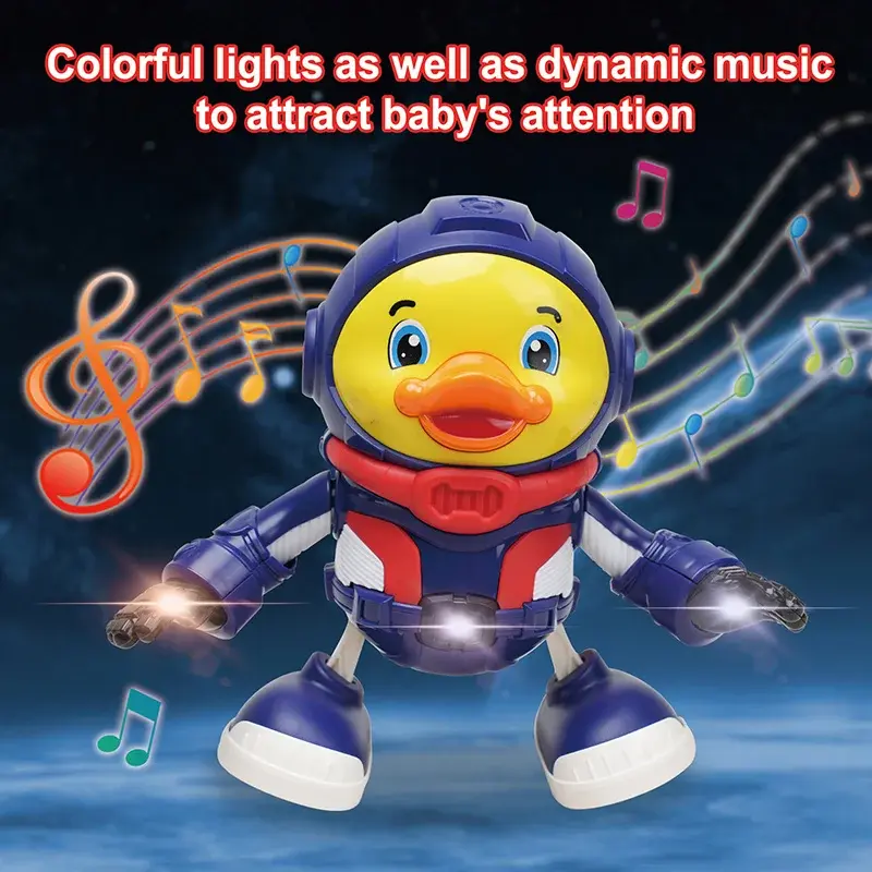 Children's Space Duck Astronaut Music Light Electric Sound and Light Dance Robot Walking Swinging Interactive Toy Baby Gift