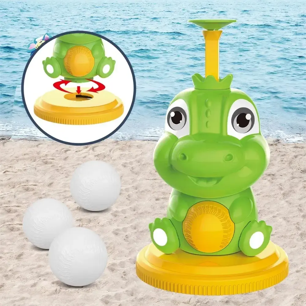 Kids Pitching Machine Cartoon Dinosaur Baseball Batting Machine Multipurpose Batting Practice Toys For Boys Girls Ages 4-6 Years