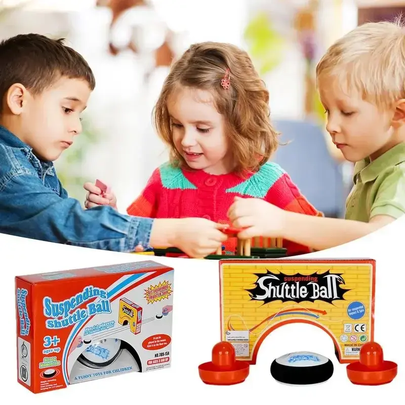 Mini Electric Floating Hockey Table Toys Air Hockey Hover Ball Board Game Toy with 2 Red Air Hockey Pushers for Kids Adults
