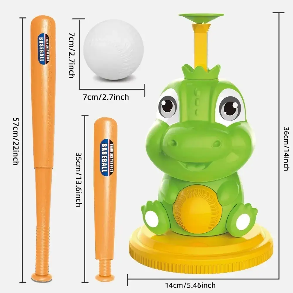 Kids Pitching Machine Cartoon Dinosaur Baseball Batting Machine Multipurpose Batting Practice Toys For Boys Girls Ages 4-6 Years