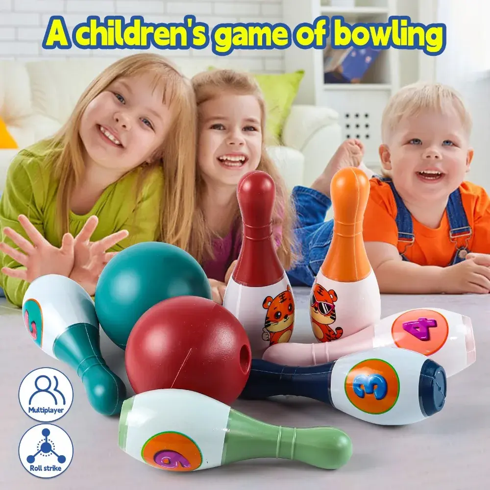 IParent-child Interaction Bowling Toys,Indoor Outdoor Sports Bowling Balls Game, Bowling Set Includes 6 Plastic Pins & 2 Balls