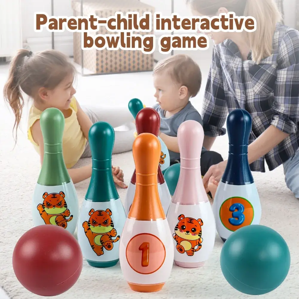 IParent-child Interaction Bowling Toys,Indoor Outdoor Sports Bowling Balls Game, Bowling Set Includes 6 Plastic Pins & 2 Balls