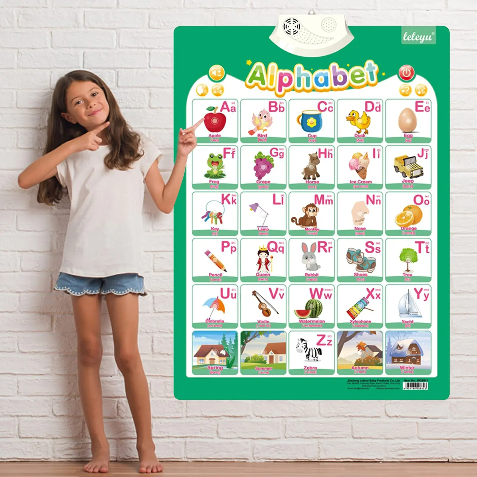 9PCS/Set English Talking Poster Alphabet Numbers Fruits Animals Electronic Interactive Wall Chart for Kids Early Educational Toy