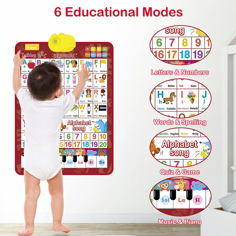 ABC Learning for Toddlers Learning Toys En/Spanish Electronic Interactive Wall Chart with Musical Alphabet Educational Gifts