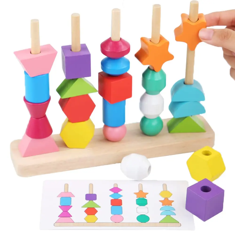 Montessori Wooden Toys Color Shape Matching Puzzle Game Colorful Beaded Cognition Early Educational Toys For Children Kids Gift
