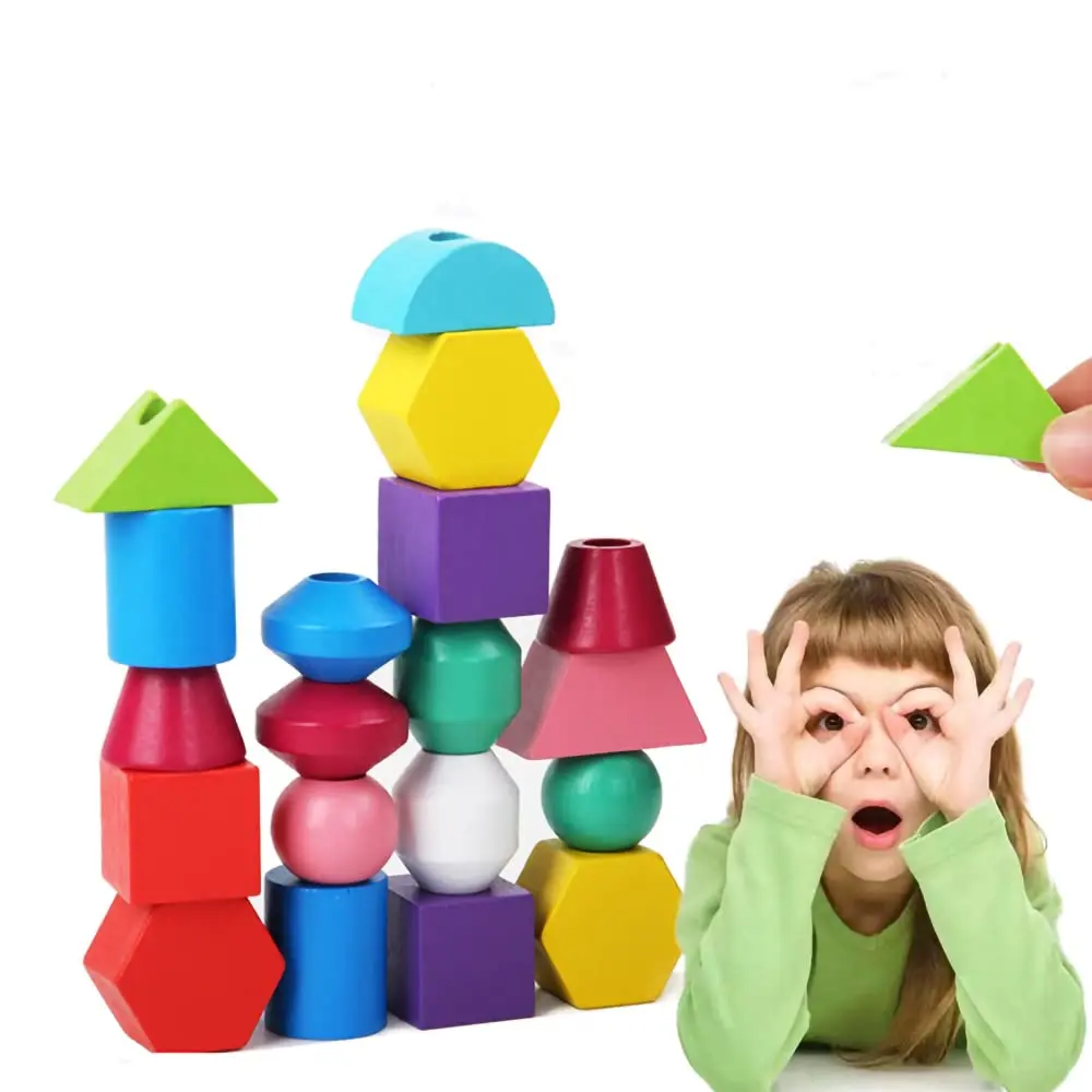 Montessori Wooden Toys Color Shape Matching Puzzle Game Colorful Beaded Cognition Early Educational Toys For Children Kids Gift