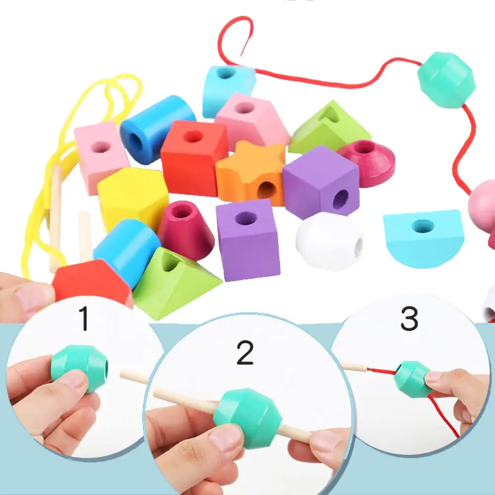 Montessori Wooden Toys Color Shape Matching Puzzle Game Colorful Beaded Cognition Early Educational Toys For Children Kids Gift