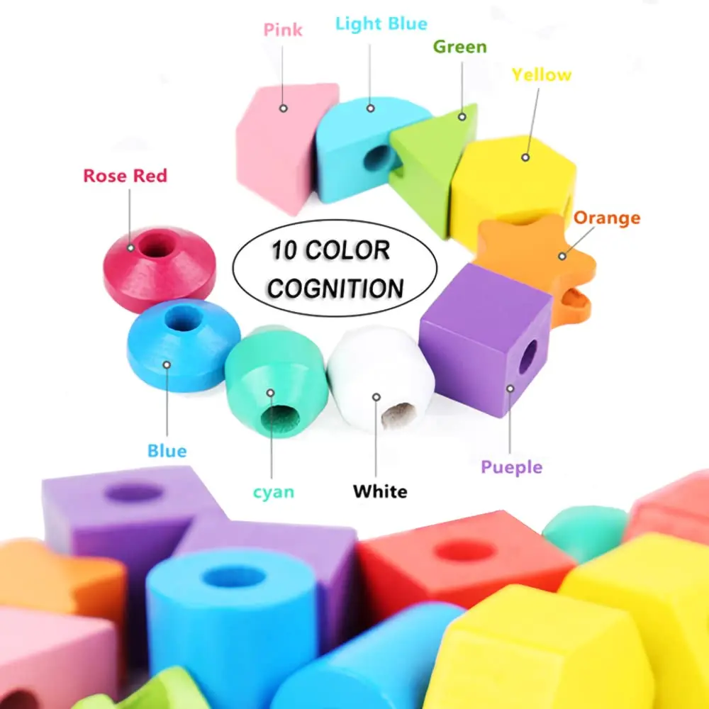 Montessori Wooden Toys Color Shape Matching Puzzle Game Colorful Beaded Cognition Early Educational Toys For Children Kids Gift
