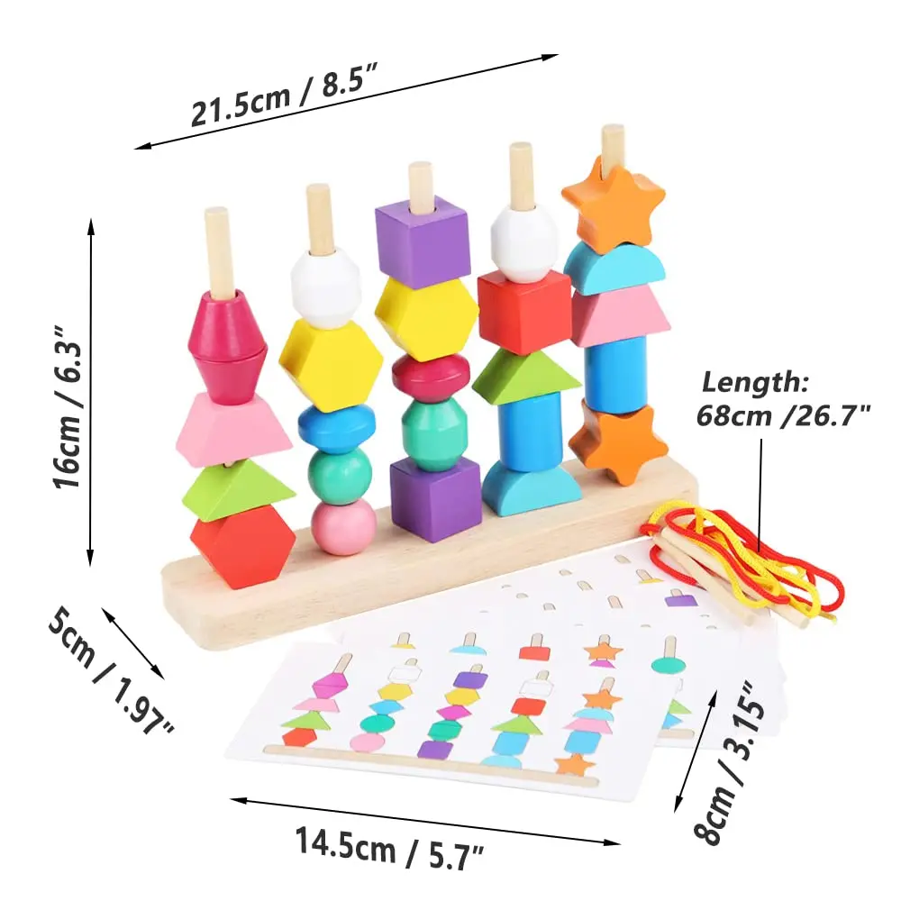 Montessori Wooden Toys Color Shape Matching Puzzle Game Colorful Beaded Cognition Early Educational Toys For Children Kids Gift