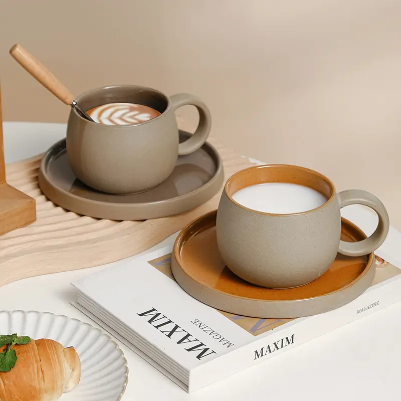 Ceramic Mug set In Japanese Retro Style Minimalist Afternoon Tea Cup Coffee Cup Dessert Mug Valentine's Day Gift cup