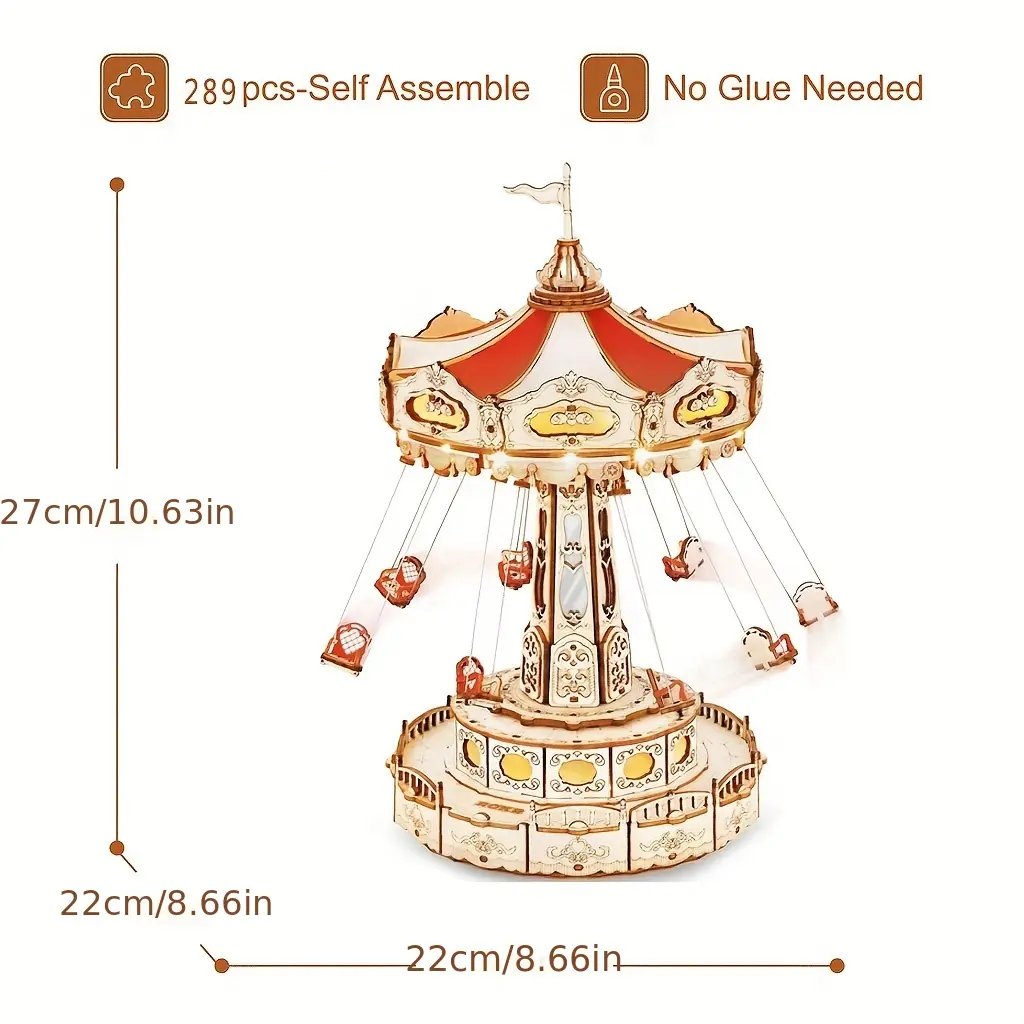 Children's 3D Wooden Puzzle Magic Amusement Park Wooden Toys Music Box Building Blocks Amusement Park Series Gifts Easy Assembly