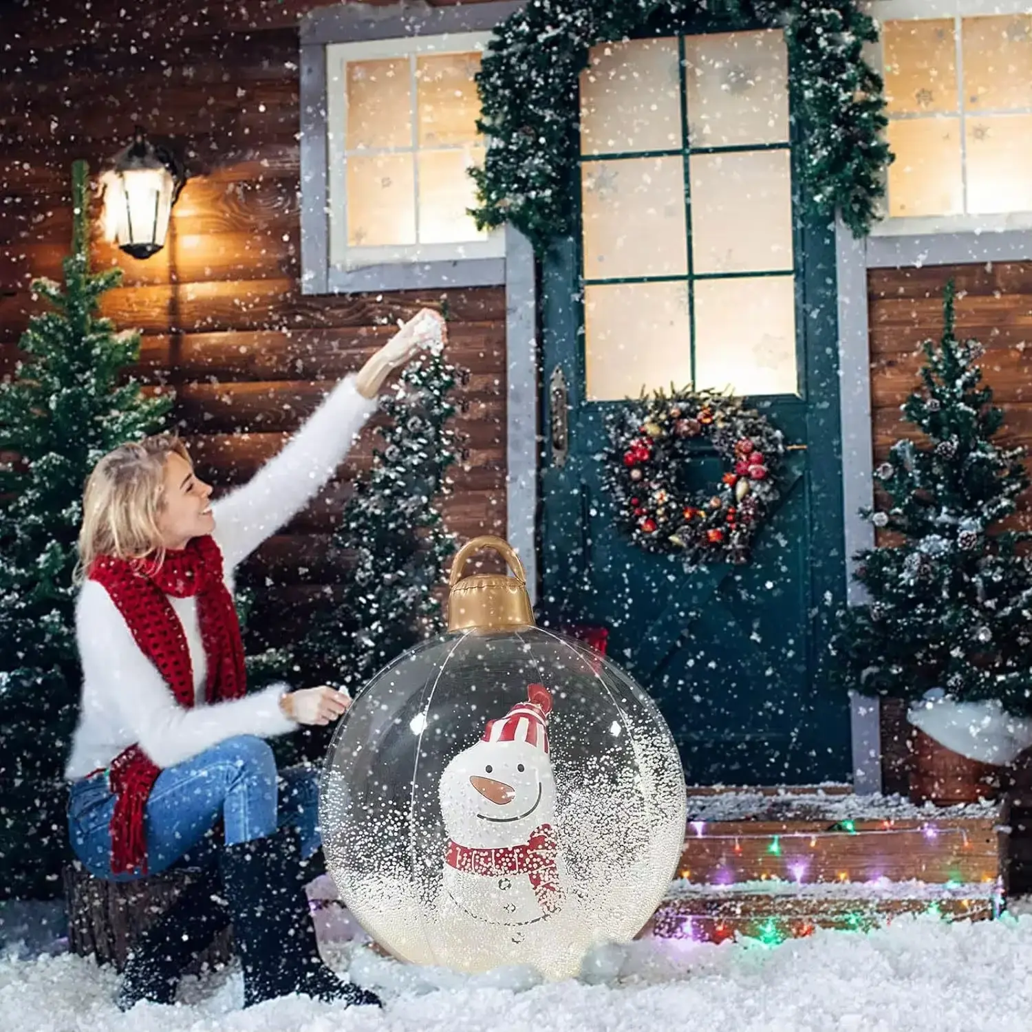 60cm Transparent Giant Inflatable Christmas Ball with Lights Christmas Decorations Outdoor Christmas Decorations Big Ball