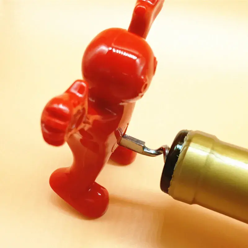 Happy Man Bottle Opener, Little Red Man Fun Wine and Beer Bottle Opener Set Reusable Household Tools Bar Kitchen Accessories