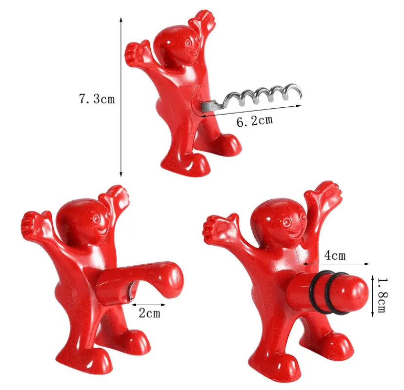 Happy Man Bottle Opener, Little Red Man Fun Wine and Beer Bottle Opener Set Reusable Household Tools Bar Kitchen Accessories