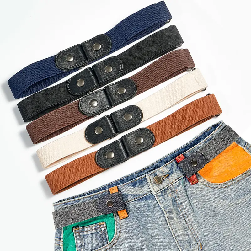 Canvas Adjustable Elastic Invisible Lazy Belt Buckle Free Belt Jeans Long Pants Dress Elastic Belt Simple Versatile  Decoration