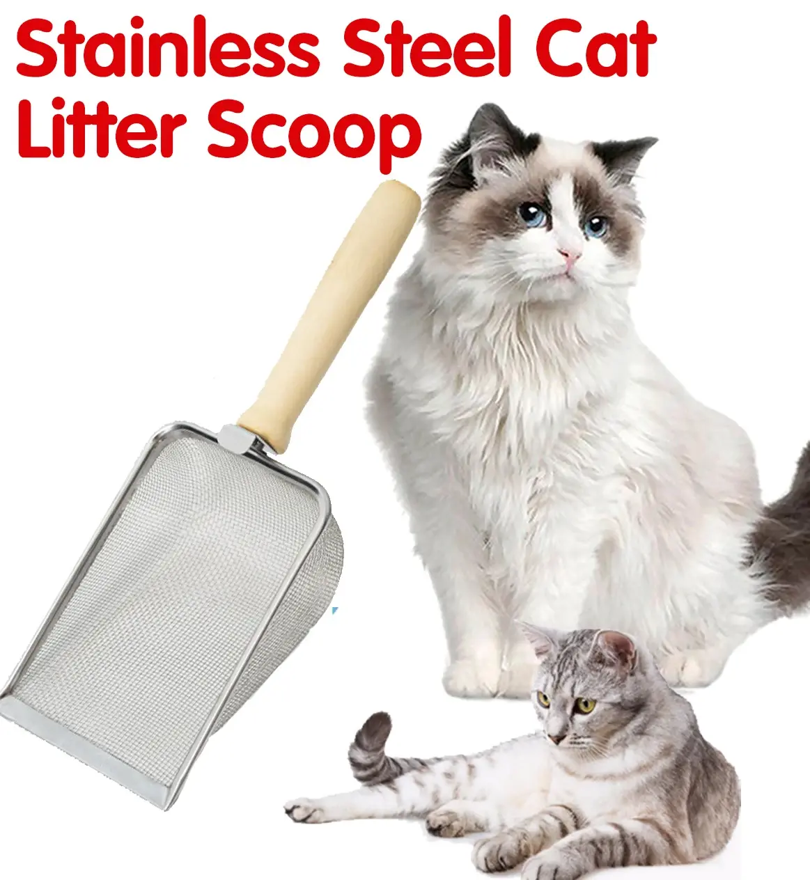 Fine Fesh Cat Litter Net Shovel Metal Mesh Cat Litter Shovel Reptile Wooden Handle Sand Shovel Cleaning Feces Pet Cleaning Tool