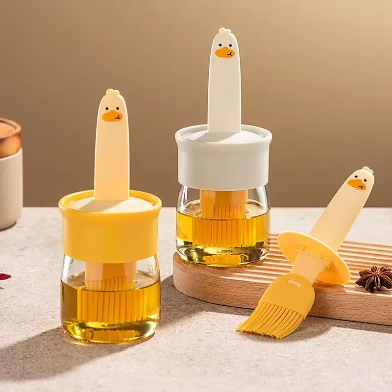 Kitchen Silicone Oil Bottle Baking BBQ Grill Oil Brush Dispenser with Bottle Oil Brush BBQ Brush Heat-resistant Outdoor BBQ Tool