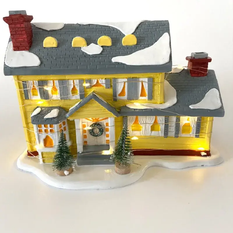 Christmas Luminous Resin House Santa Claus Car House Rural Holiday Garage Decoration Desktop Decoration Statue Christmas Gift
