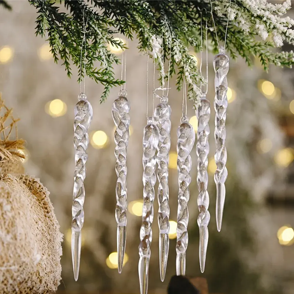 12 pieces Christmas Transparent Ice Strips Ice Pillars Christmas Tree Decorations Christmas Decoration Items Decoration Props