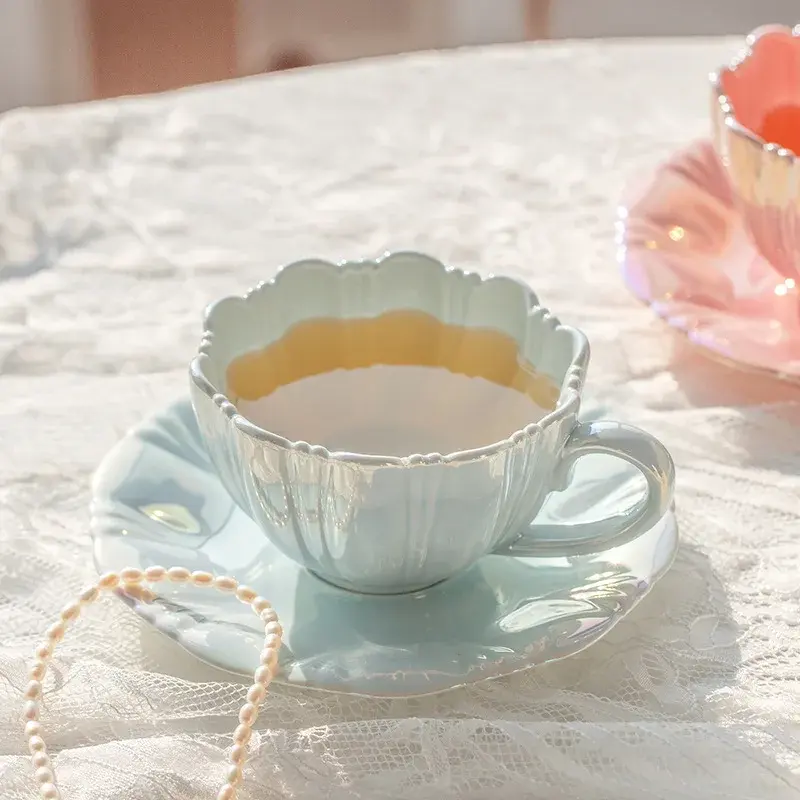 Pearl Petal Coffee Cup Office Afternoon Tea High-end Beverage Cup Creative Minimalist Ceramic Cup Juice Cup Set