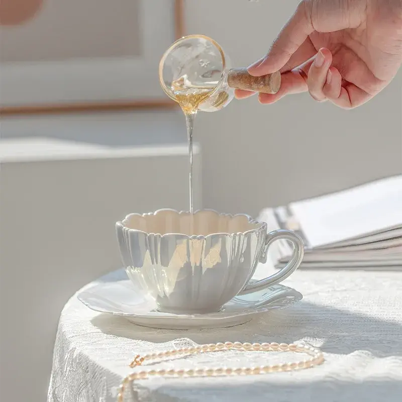 Pearl Petal Coffee Cup Office Afternoon Tea High-end Beverage Cup Creative Minimalist Ceramic Cup Juice Cup Set