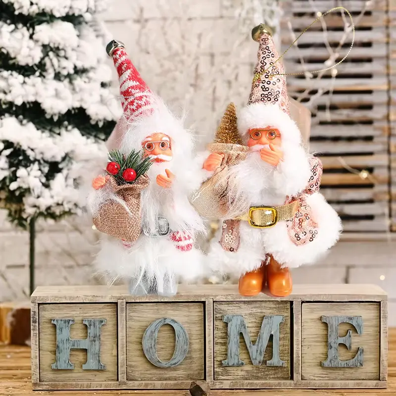 Christmas Decoration Plush Santa Claus Standing Doll Hanging Decoration Plush Sled Skiing Santa Claus Christmas Tree Ornament