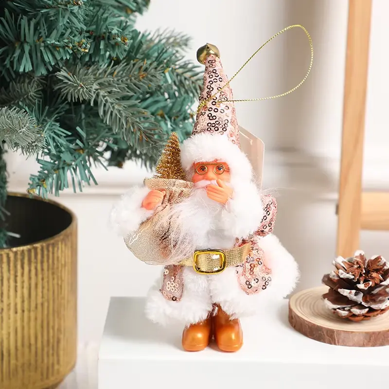 Christmas Decoration Plush Santa Claus Standing Doll Hanging Decoration Plush Sled Skiing Santa Claus Christmas Tree Ornament