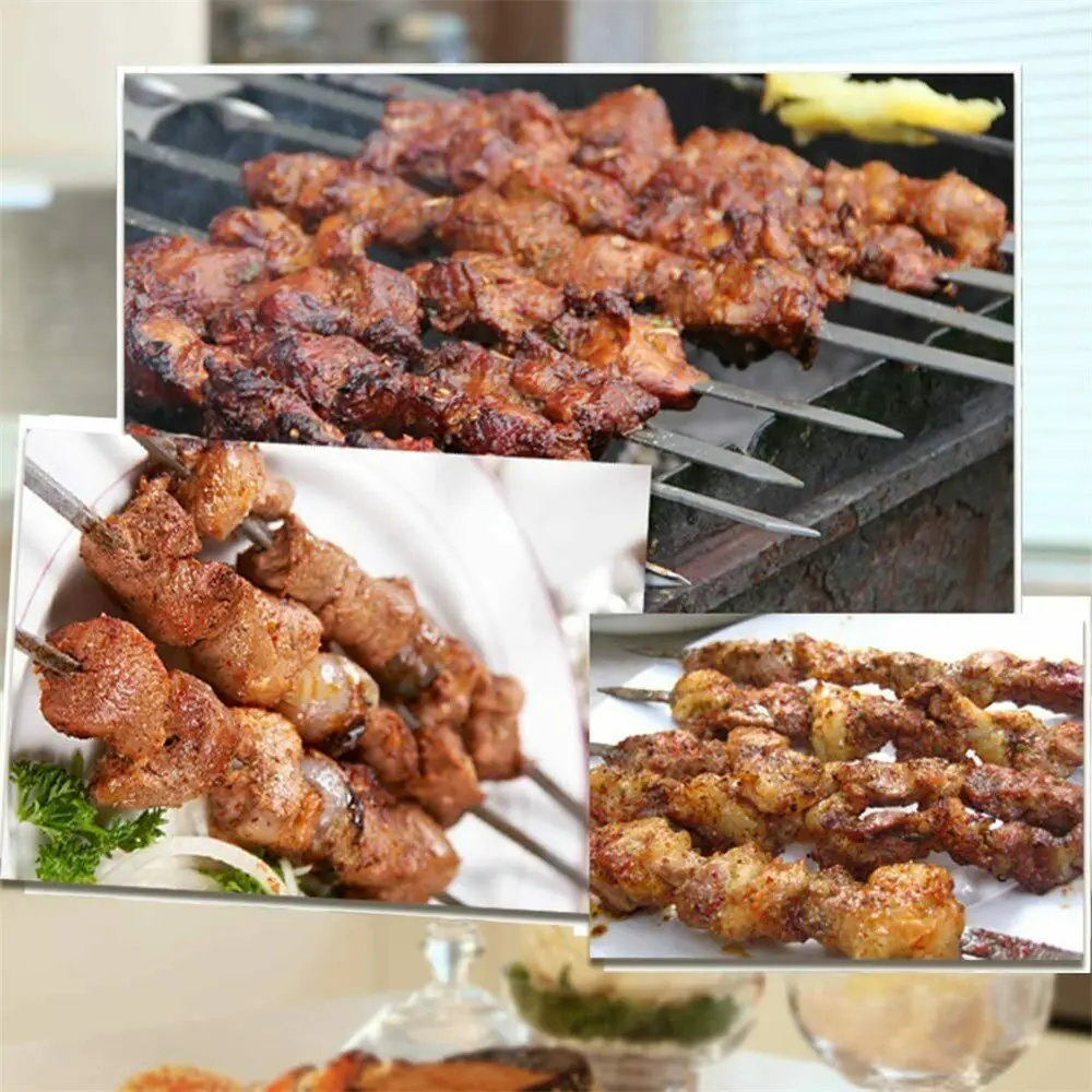 Stainless Steel Extended Skewers Reusable Barbecue Skewers Outdoor Camping Beef and Lamb Skewers Picnic Flat Tools