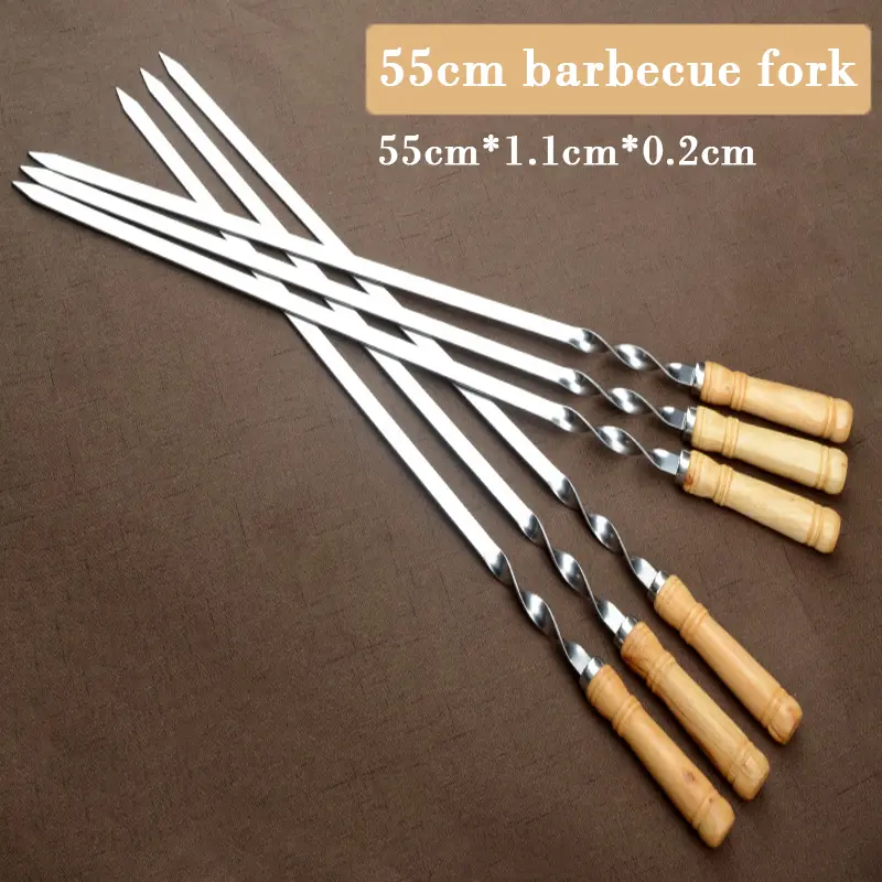 Stainless Steel Extended Skewers Reusable Barbecue Skewers Outdoor Camping Beef and Lamb Skewers Picnic Flat Tools