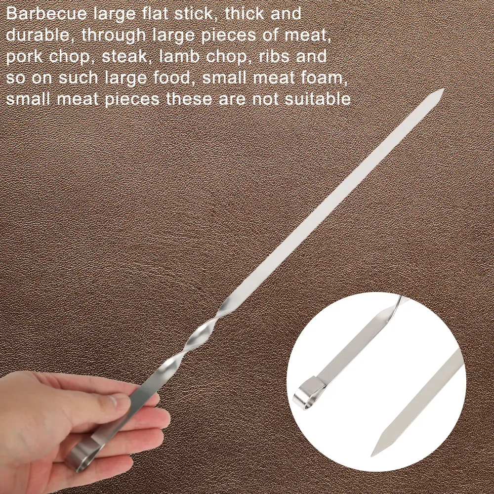 Stainless Steel Extended Skewers Reusable Barbecue Skewers Outdoor Camping Beef and Lamb Skewers Picnic Flat Tools