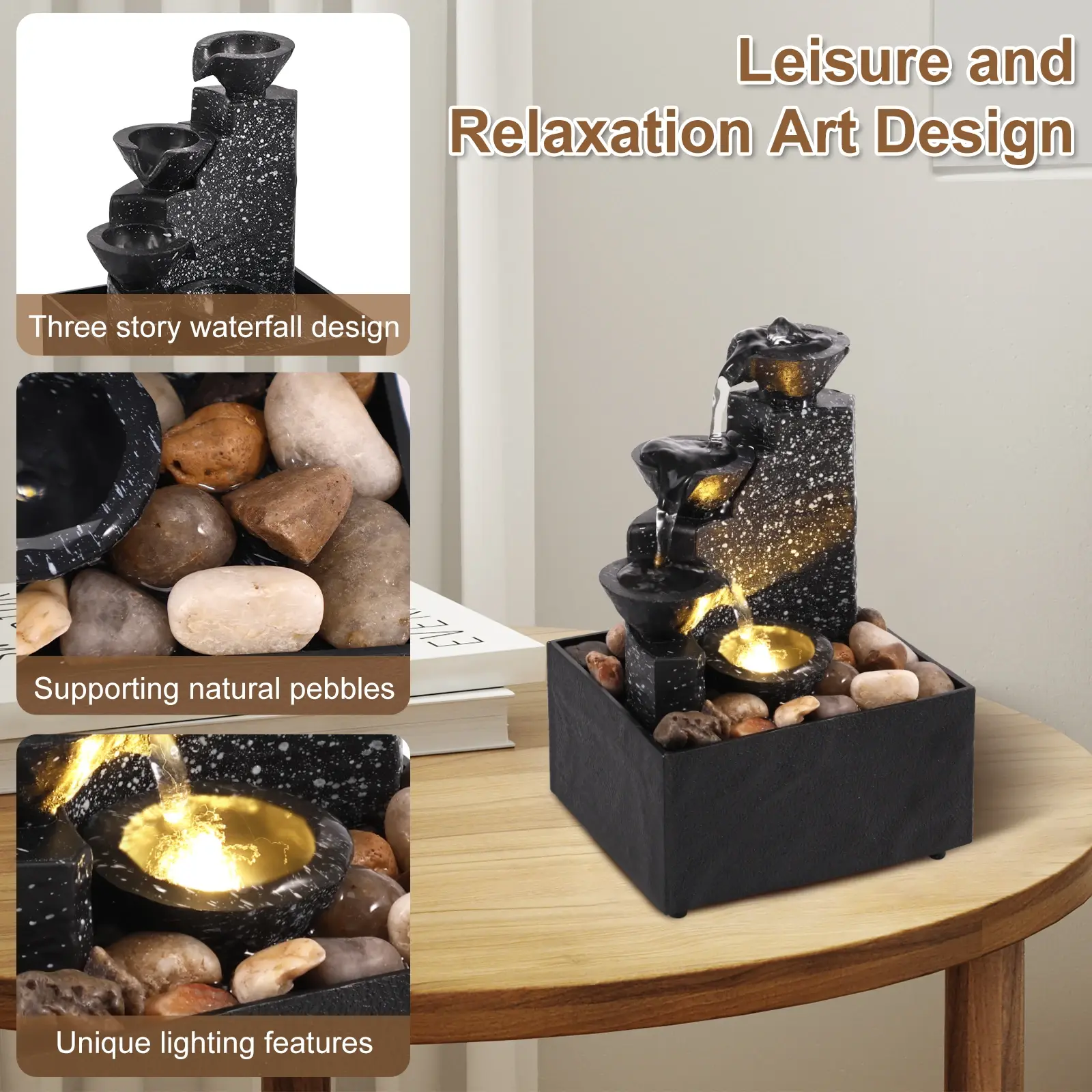 Desktop Waterfall Decoration Relaxing Desktop Fountain Soft Lighting Flowing LED Statues Relaxing Desktop Landscape Decoration