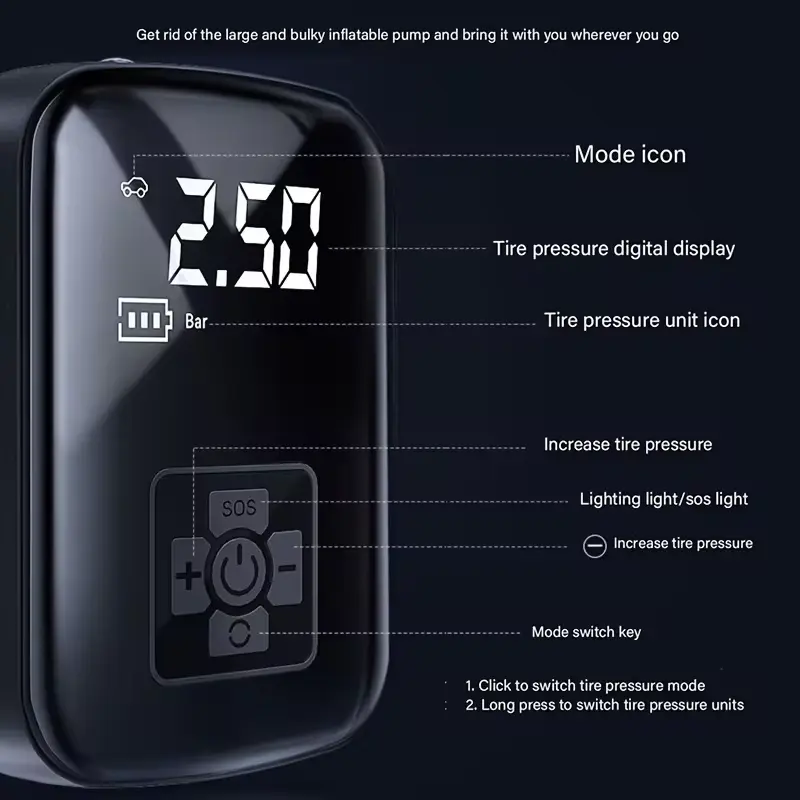 Car Mounted Wireless Inflation Pump Car Portable Inflation Pump Car Tire Inflation Cylinder Automatic Car Tire Inflation Pump