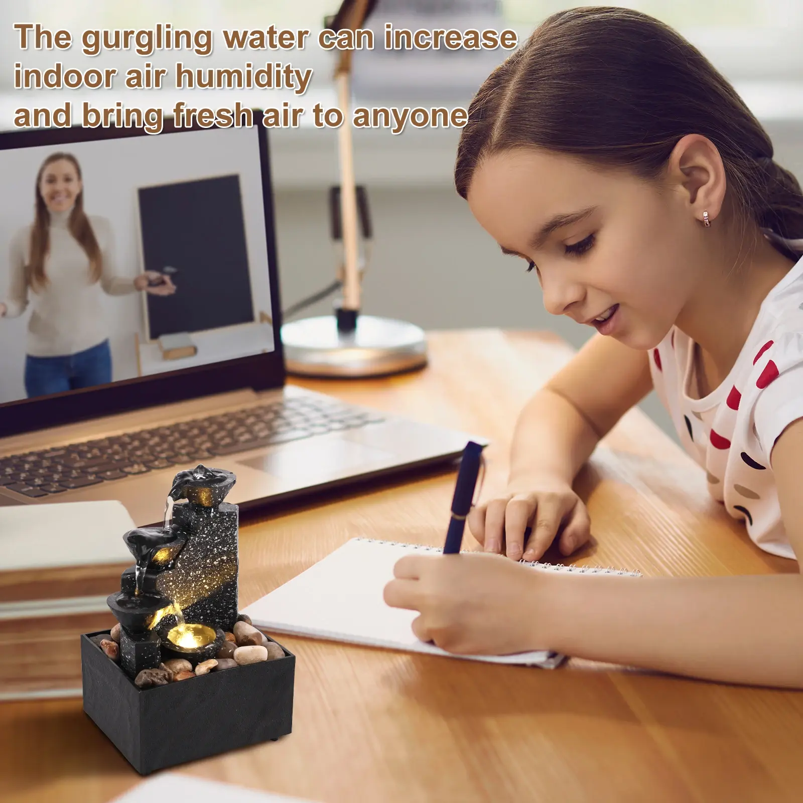 Desktop Waterfall Decoration Relaxing Desktop Fountain Soft Lighting Flowing LED Statues Relaxing Desktop Landscape Decoration