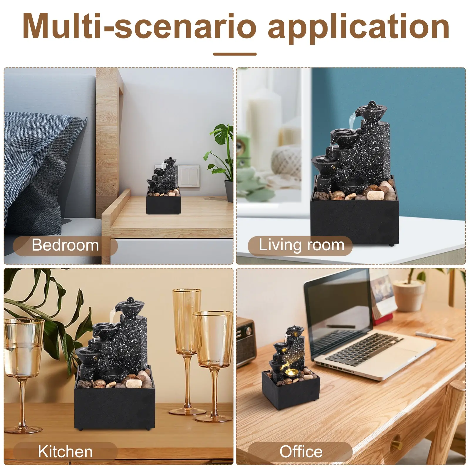 Desktop Waterfall Decoration Relaxing Desktop Fountain Soft Lighting Flowing LED Statues Relaxing Desktop Landscape Decoration
