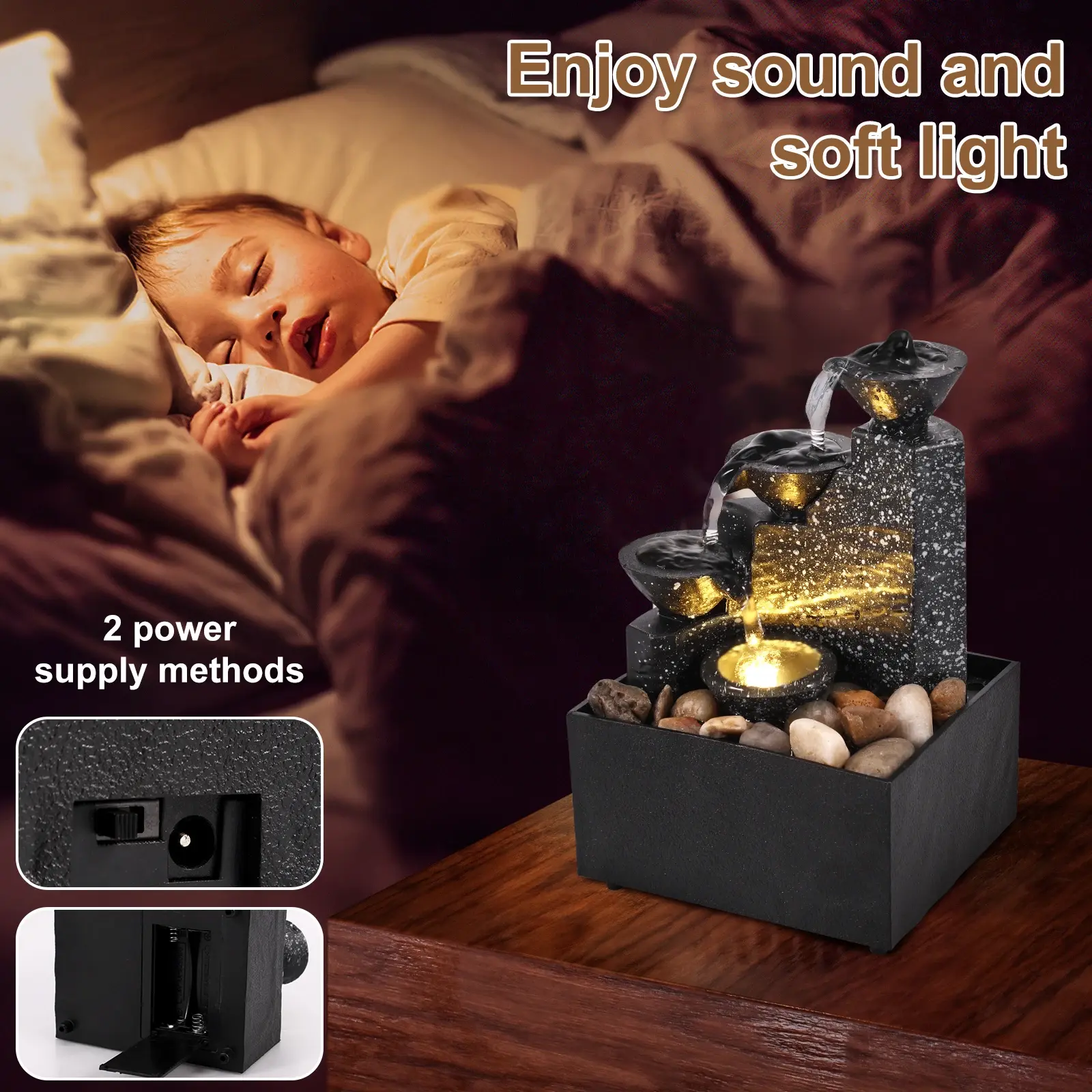 Desktop Waterfall Decoration Relaxing Desktop Fountain Soft Lighting Flowing LED Statues Relaxing Desktop Landscape Decoration