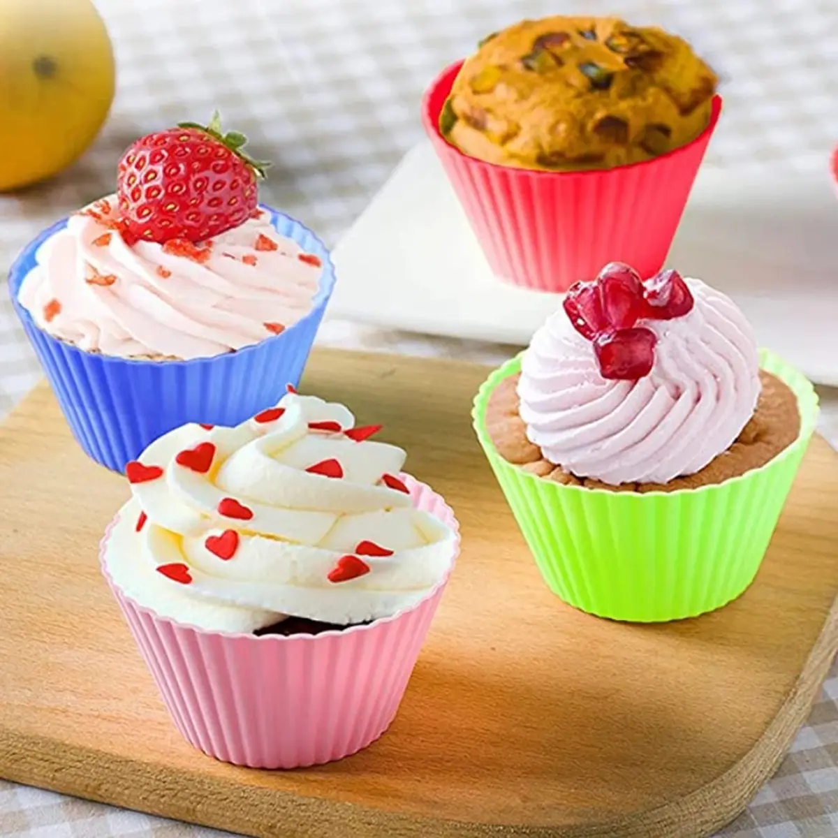 12PCS Circular Reusable Small Cake Cup Molds Silicone Muffin Pudding Molds High-temperature Resistant Jelly Baking Pastry Molds