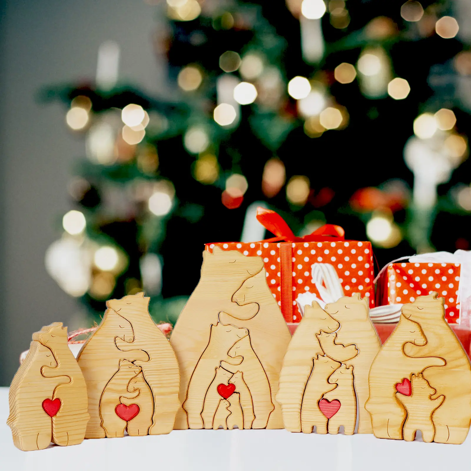 Hugging Bear Family Wooden Puzzle Christmas Birthday Gift Cute Bear Family Theme Art Home Desktop Decoration Family Gift