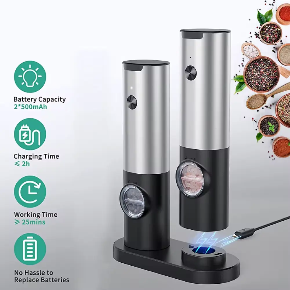 Fully Automatic Pepper Grinder Salt Pepper Grinder USB Rechargeable Adjustable Coarseness Spice Grinder Kitchen Tool Accessories