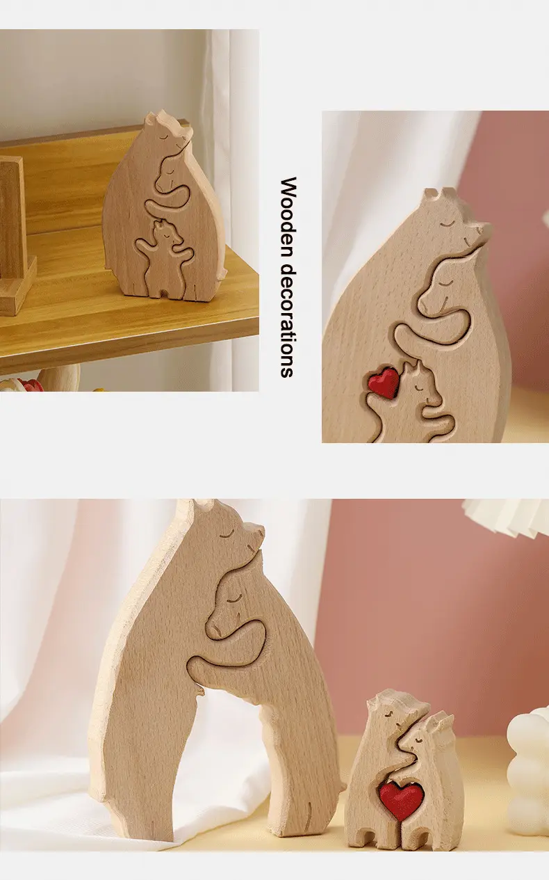 Hugging Bear Family Wooden Puzzle Christmas Birthday Gift Cute Bear Family Theme Art Home Desktop Decoration Family Gift