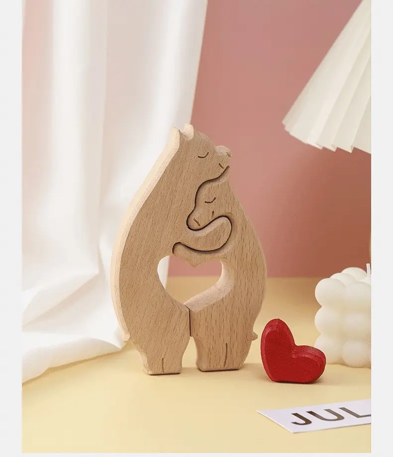 Hugging Bear Family Wooden Puzzle Christmas Birthday Gift Cute Bear Family Theme Art Home Desktop Decoration Family Gift