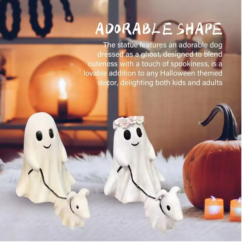 Halloween Cute Ghost Dog Walking Resin Ornament Ghost Walking Statue Ghost Dog Small Statue Home Model Desktop Decoration