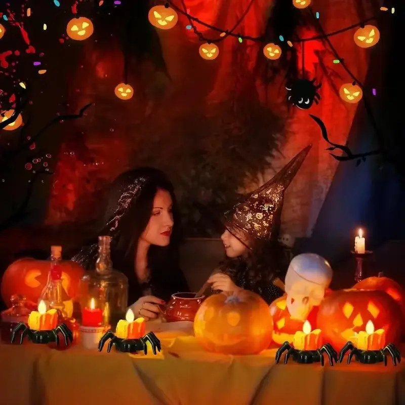Halloween Decoration LED Candlelight Spider Plastic Pumpkin Lantern Ghost House Atmosphere Decoration Props Party Horror Props