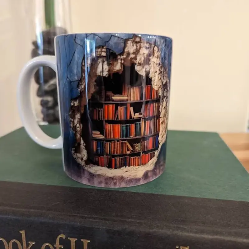 Creative Space Design Mugs Coffee Cups Christmas Gifts 3D Effects Library Wall Collision Bookshelf Reading Afternoon Tea Cups