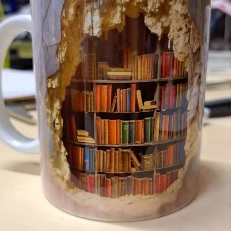 Creative Space Design Mugs Coffee Cups Christmas Gifts 3D Effects Library Wall Collision Bookshelf Reading Afternoon Tea Cups